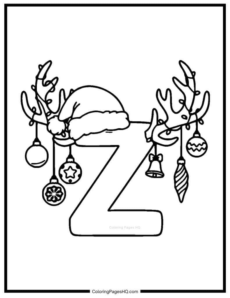 Christmas Alphabet Coloring Pages Letter Z