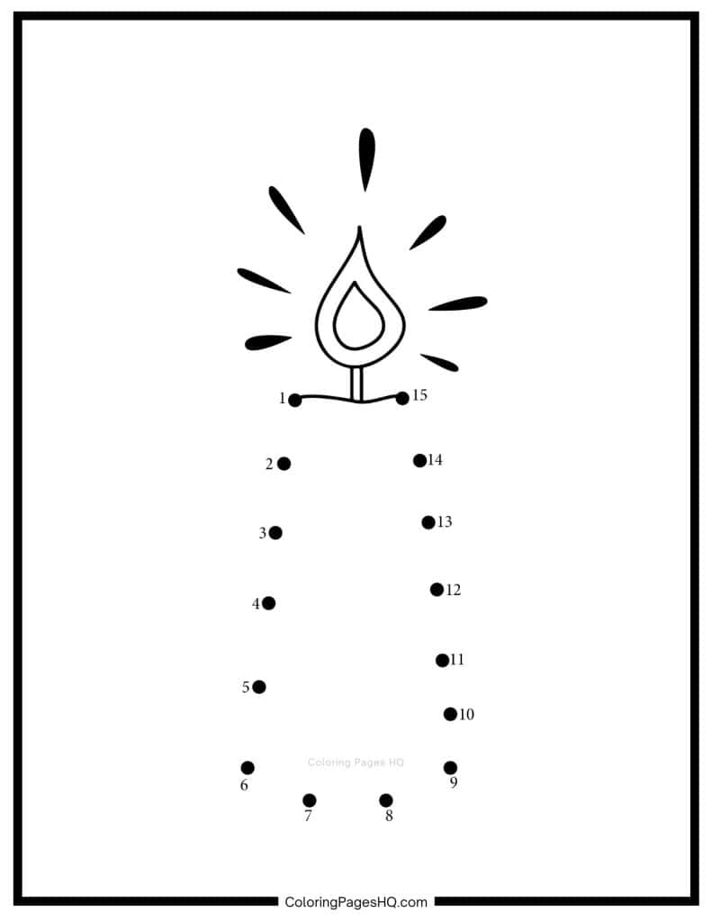 Christmas candle connect the dots coloring page activity