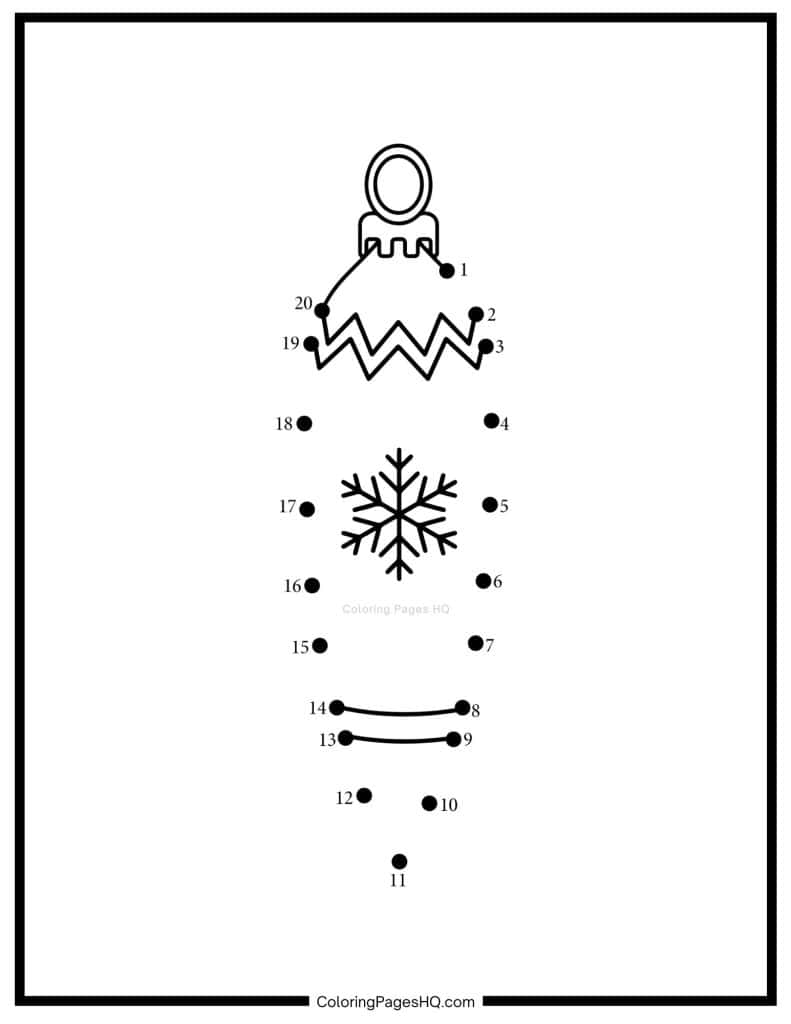 Christmas ornament dot to dot activity coloring page