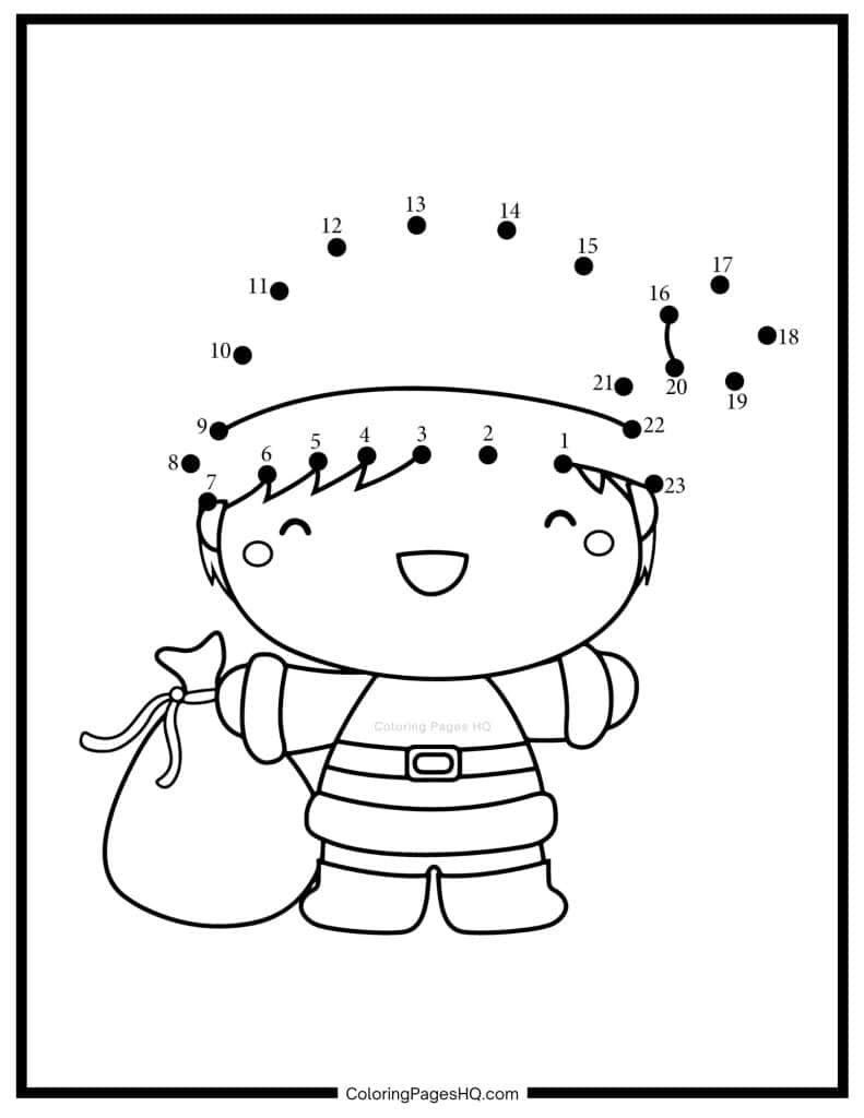 Cute Christmas boy connect the dots coloring page