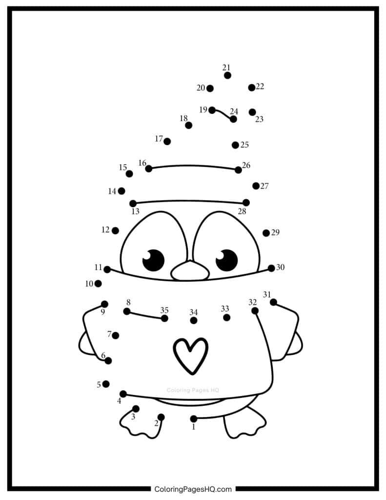 Cute Christmas penguin dot to dot coloring page