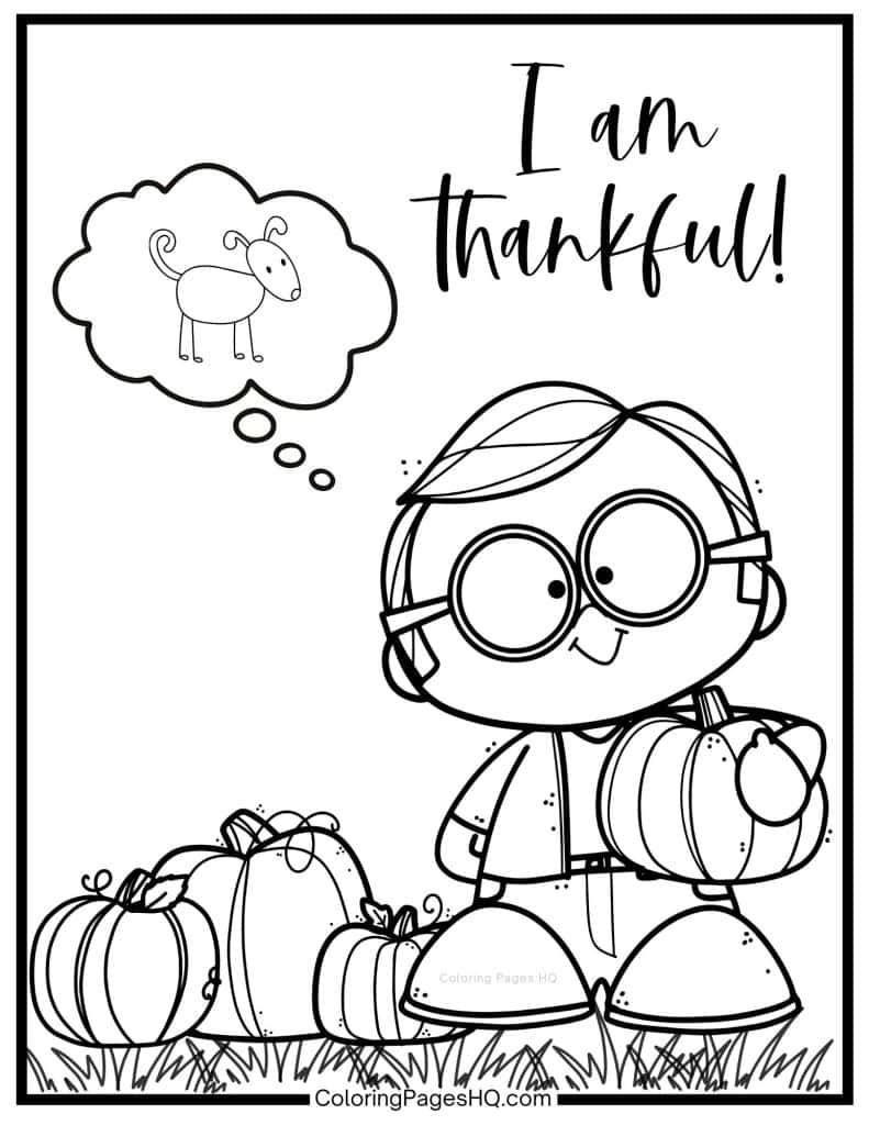 Cute boy thankful for his pet cocloring sheet