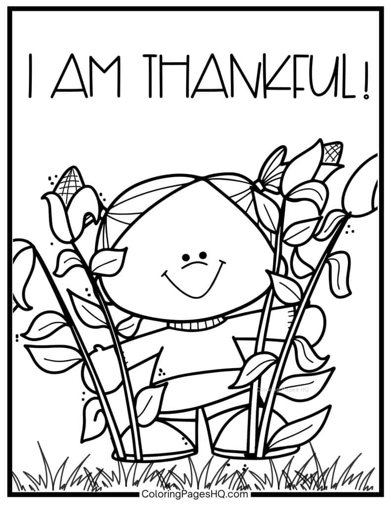 Cute girl I am thankful coloring sheet