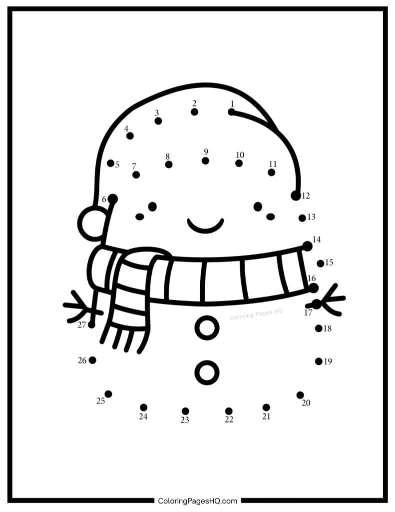 Cute snowman connect the dots coloring page