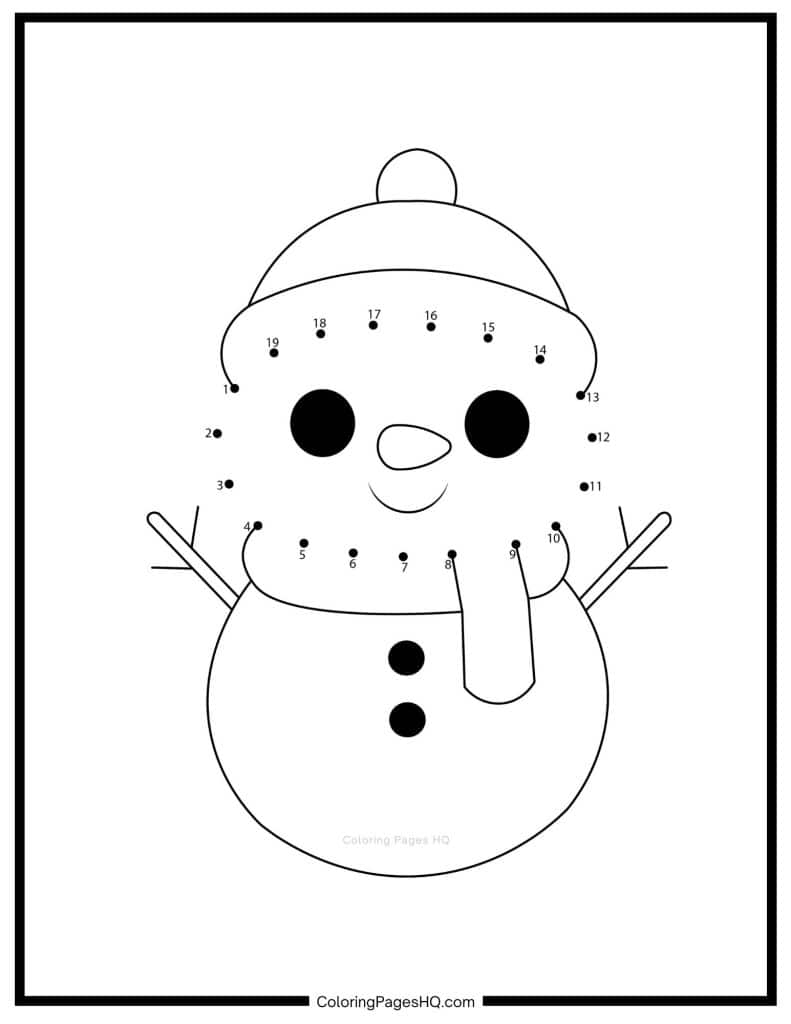 Cute snowman connect the dots sheet to color