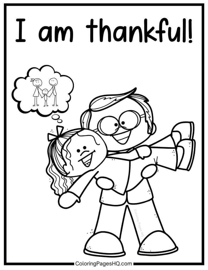 Dad playing with daughter I am thankful coloring page