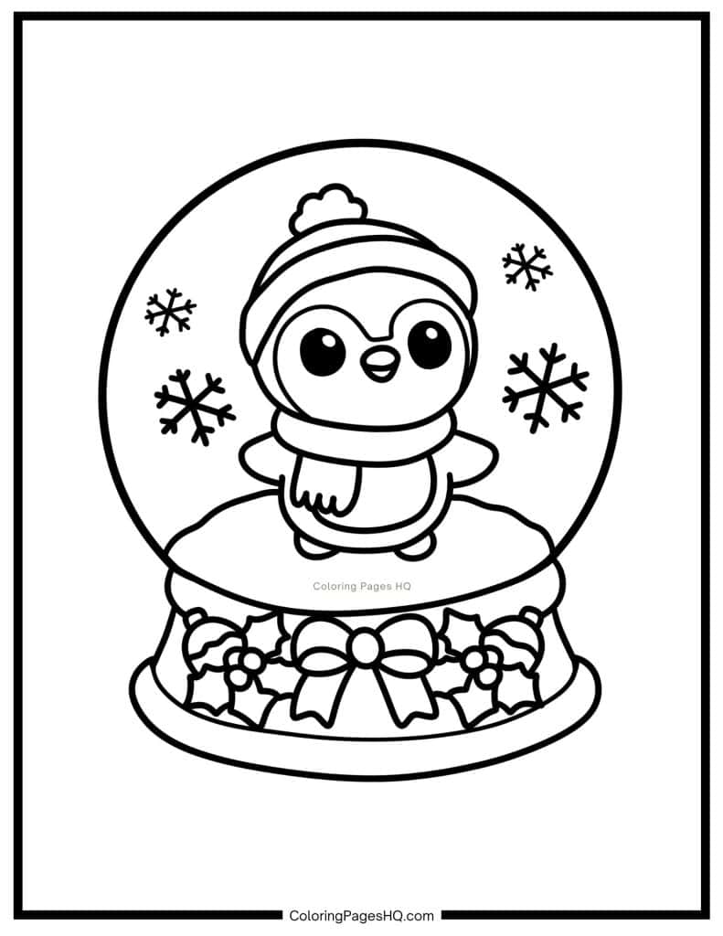 Dancing penguin snow globe coloring sheet