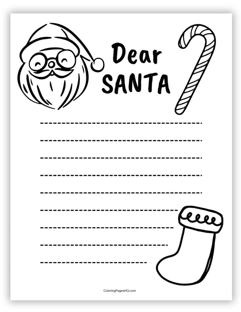 Dear Santa coloring page with Christmas ornament 