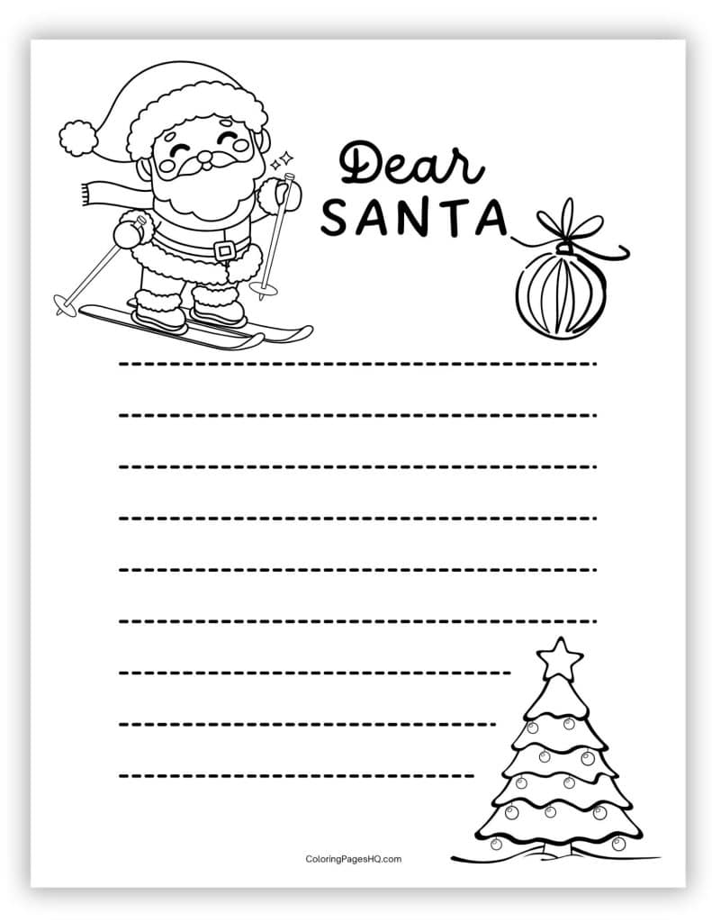 Dear Santa coloring sheet with candy cane