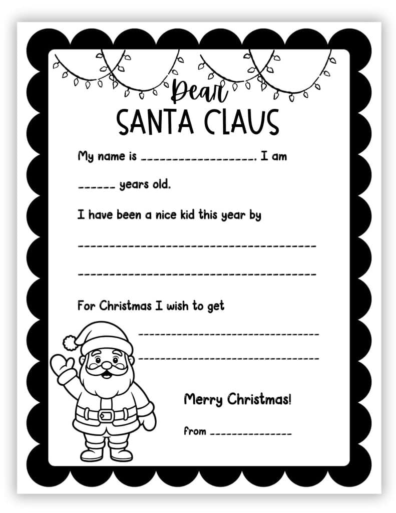Dear Santa cute coloring page