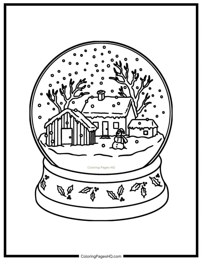 Falling snow inside a snow globe coloring page