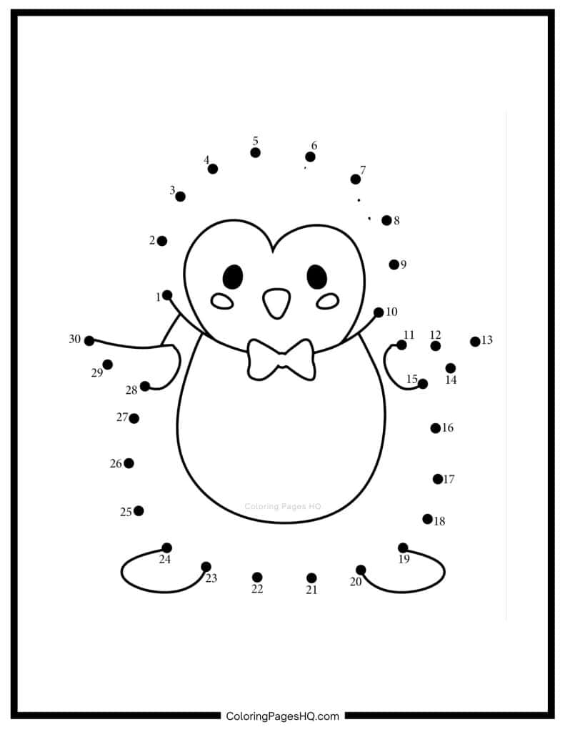Fun Christmas penguin connect the dots coloring page