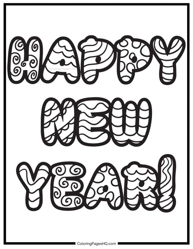 Fun Happy New Year sheet to color