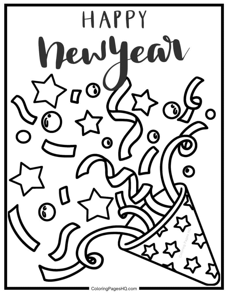 Happy New Year party favor confetti coloring page