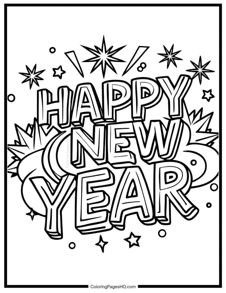 Happy New Year pow design coloring page