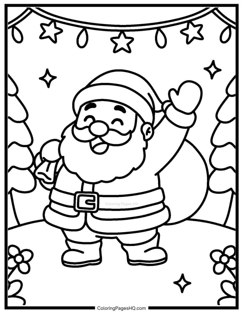 Happy Santa Claus waving coloring page