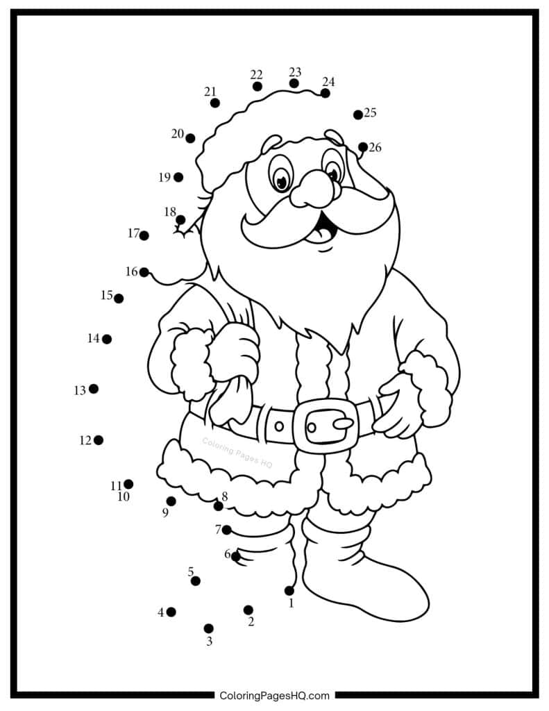 Happy Santa connect the dots coloring page