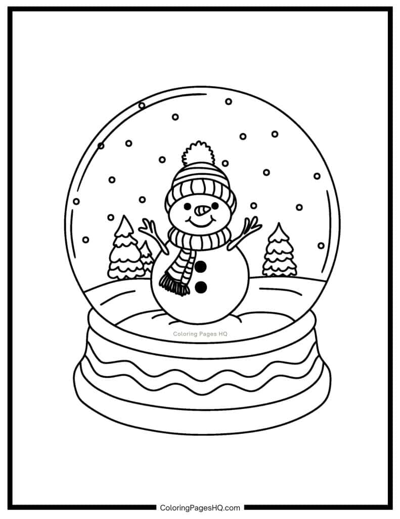 Happy snowman snow globe sheet to color