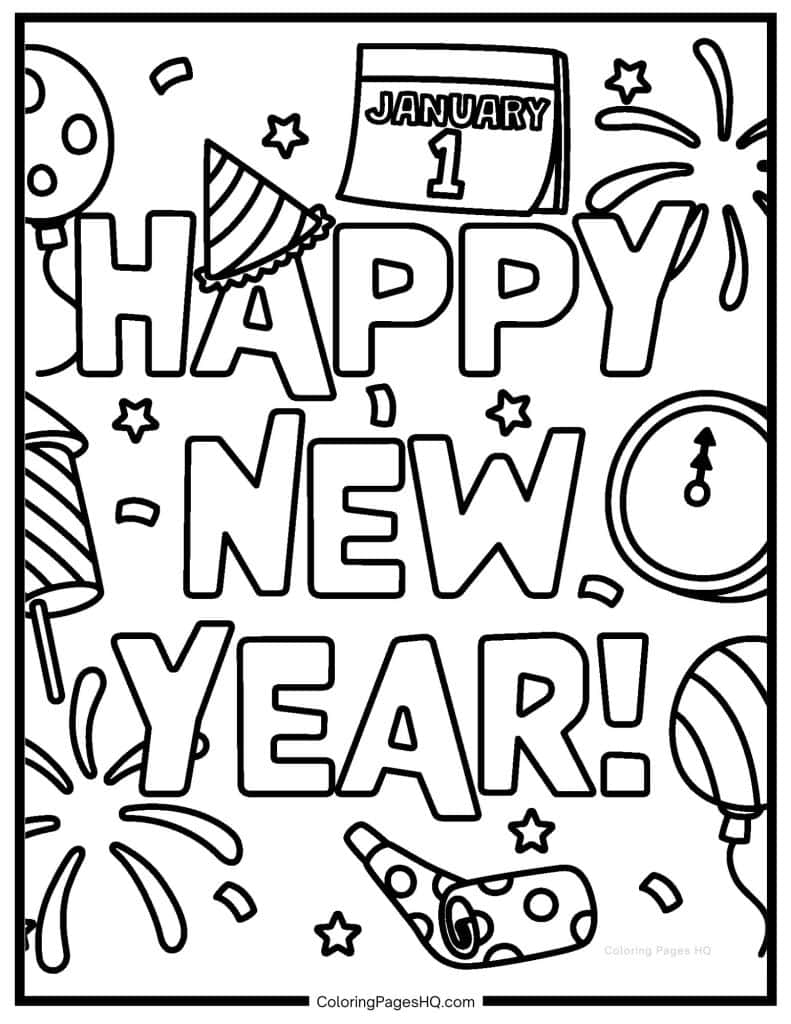 January 1 Happy New Year coloring page