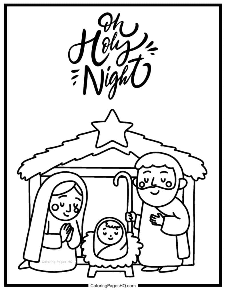 Oh Holy Night Nativity Scene sheet to color