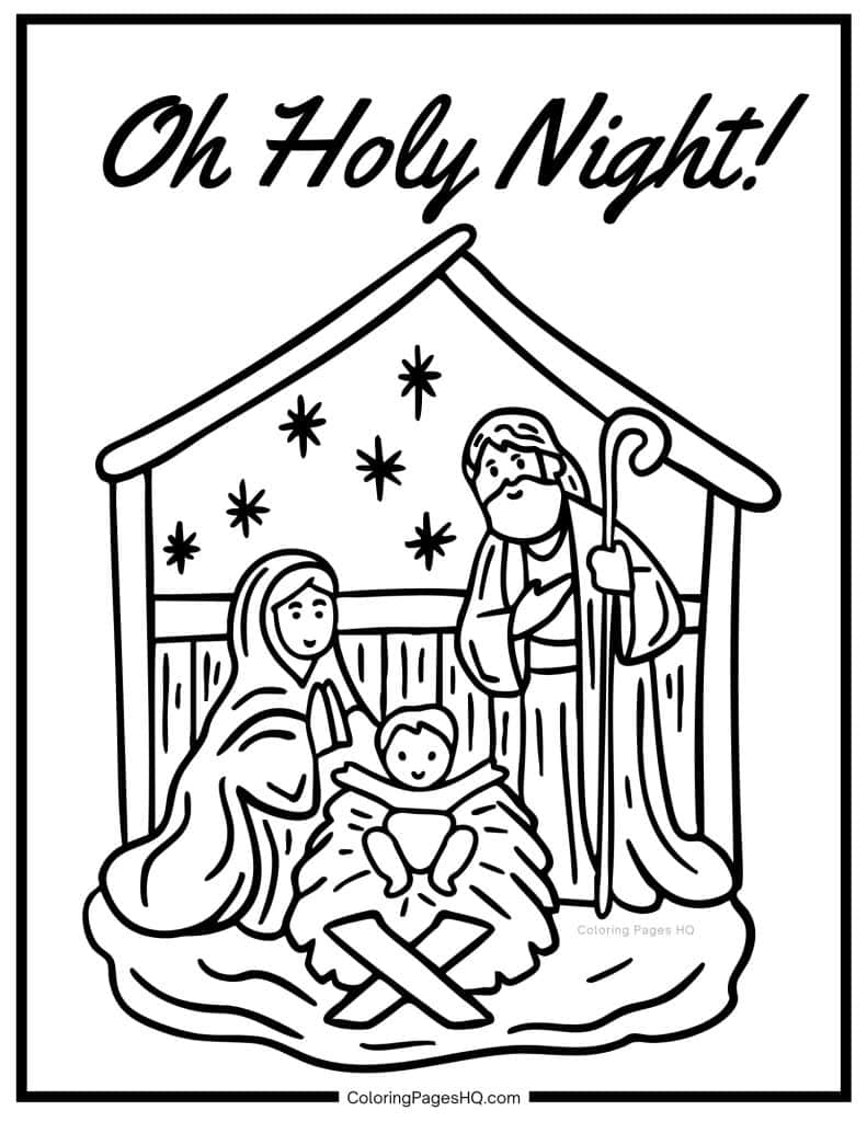 Oh Holy Night Nativity sheet to color