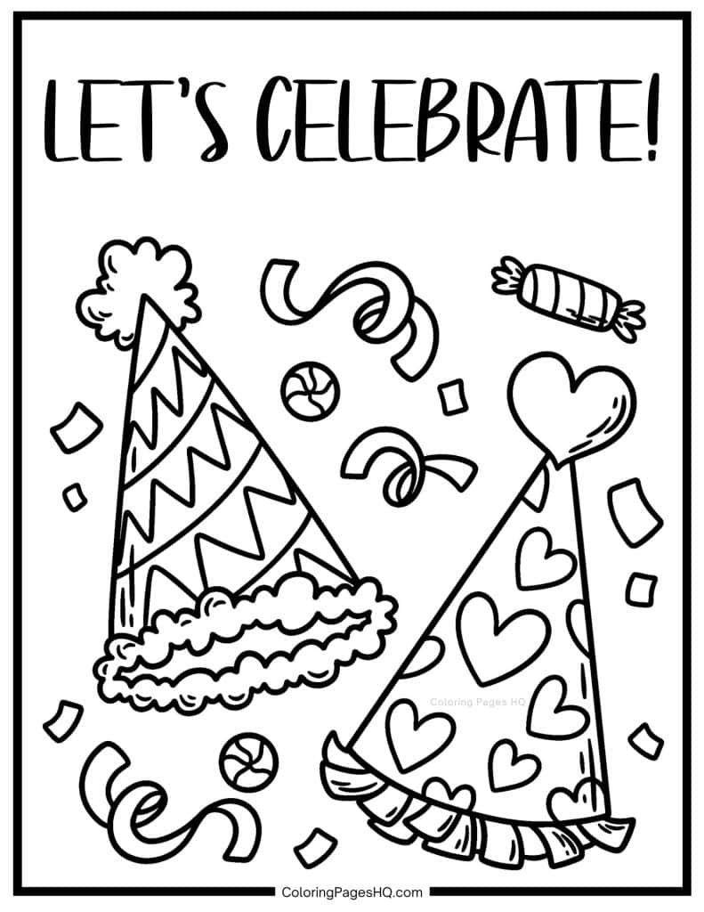 Party Hats celebrate the new year coloring sheet