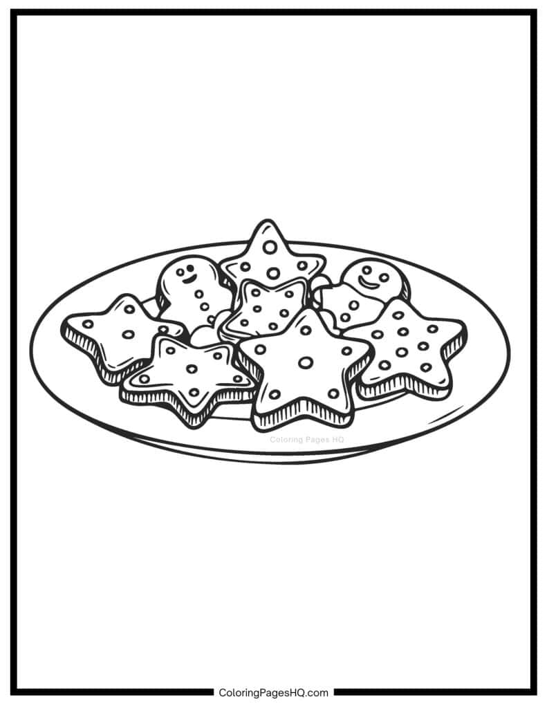 Plate of Christmas cookies to color