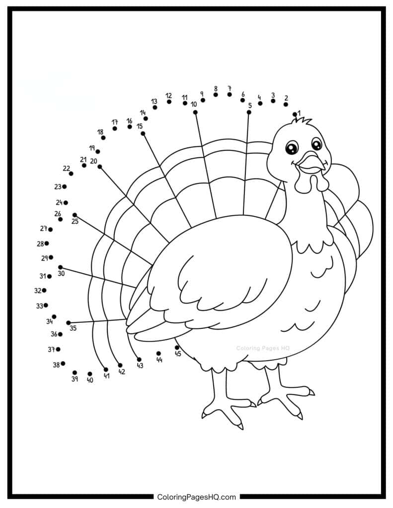 Proud turkey connect the dots coloring page