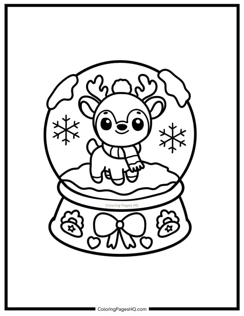 Reindeer snow globe coloring page