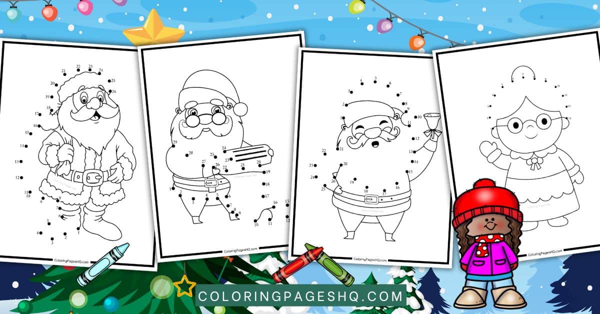 Santa Claus dot to dot coloring pages featured image