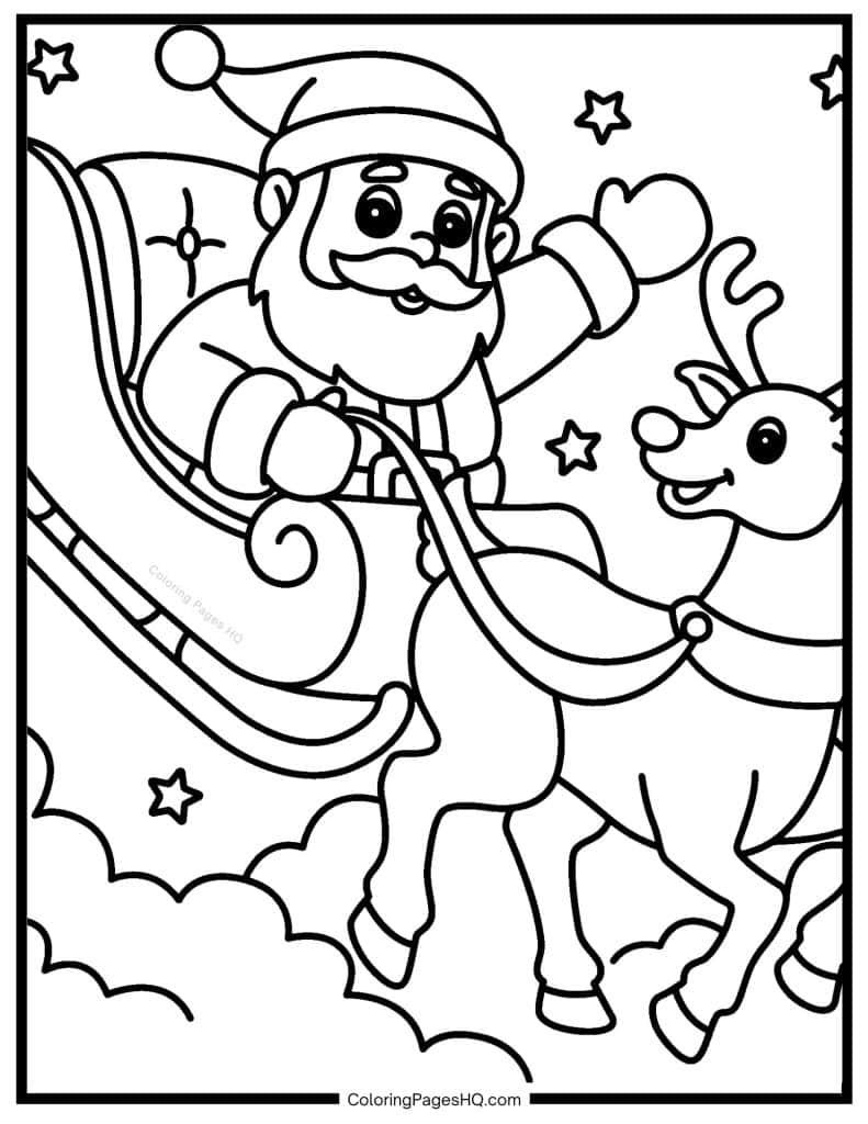 Santa Claus driving his sleigh sheet to color