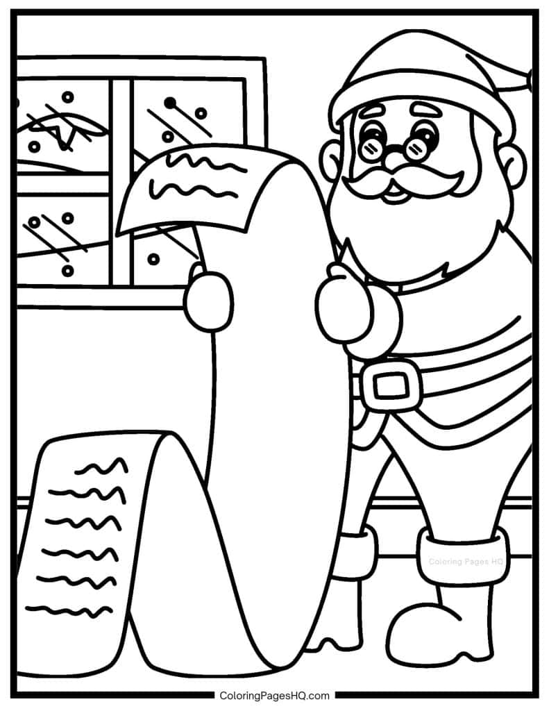 Santa Claus looking at his list coloring page