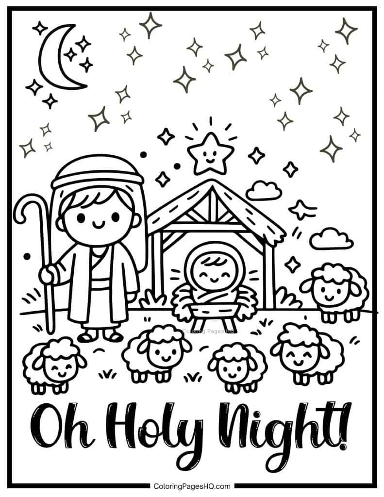 Shepherd watching over Baby Jesus Coloring Page