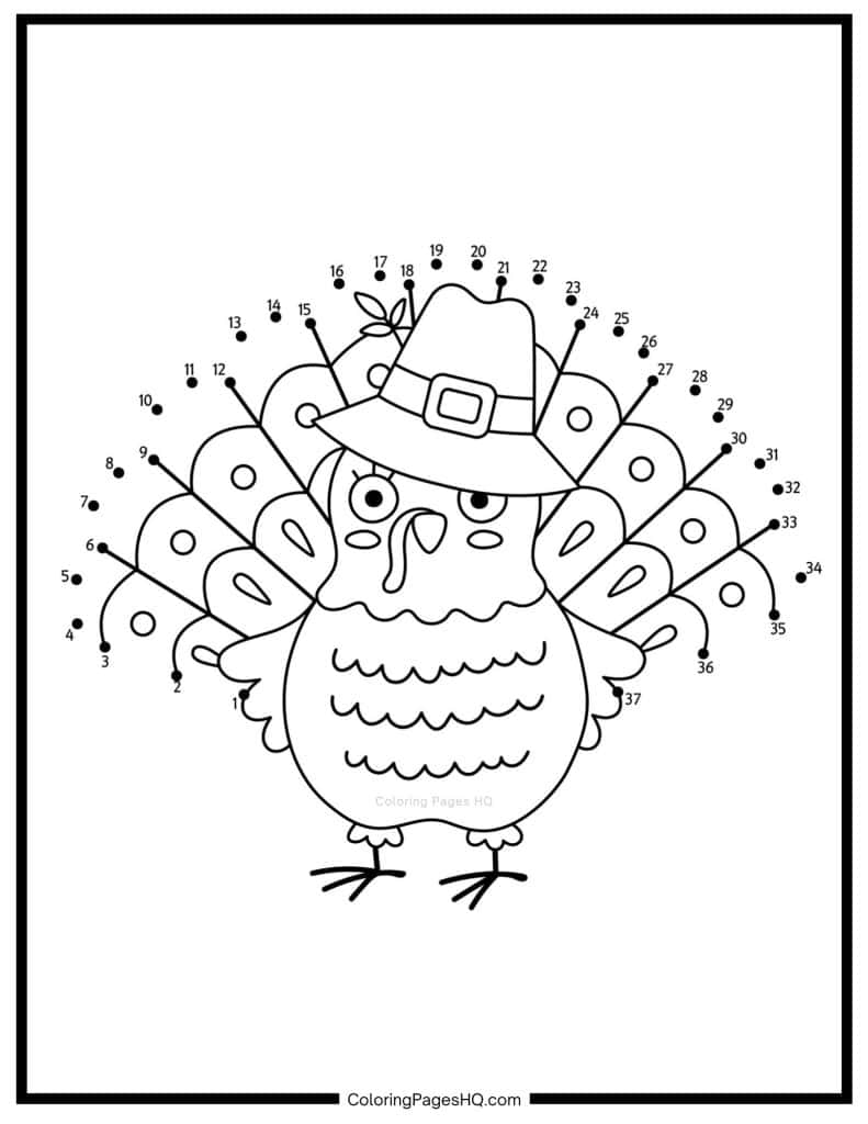 Silly turkey connect the dots coloring page