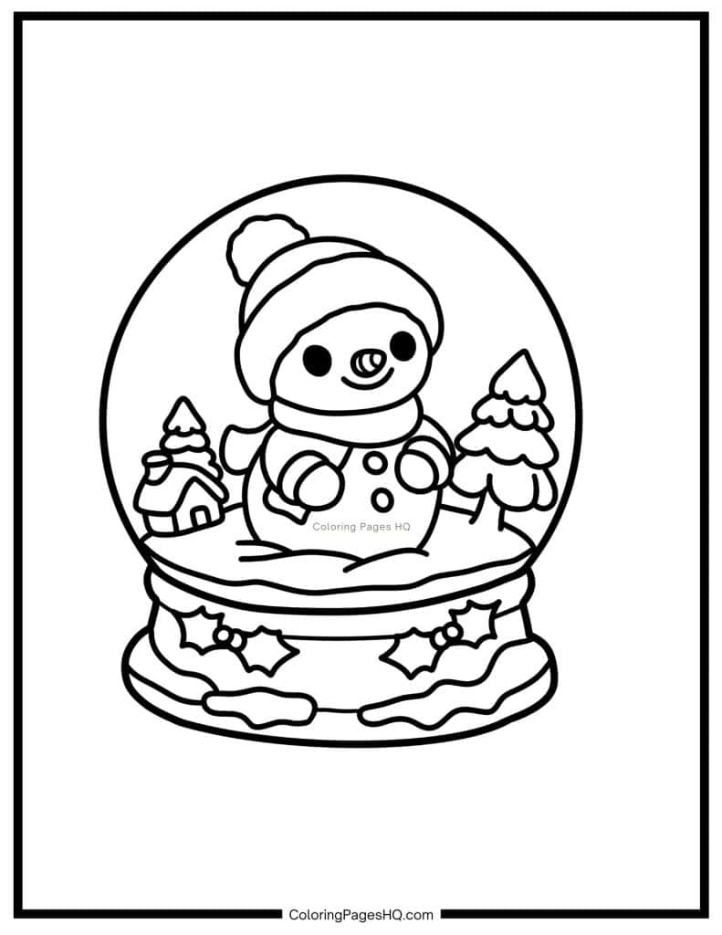Snowman Christmas snow globe coloring page