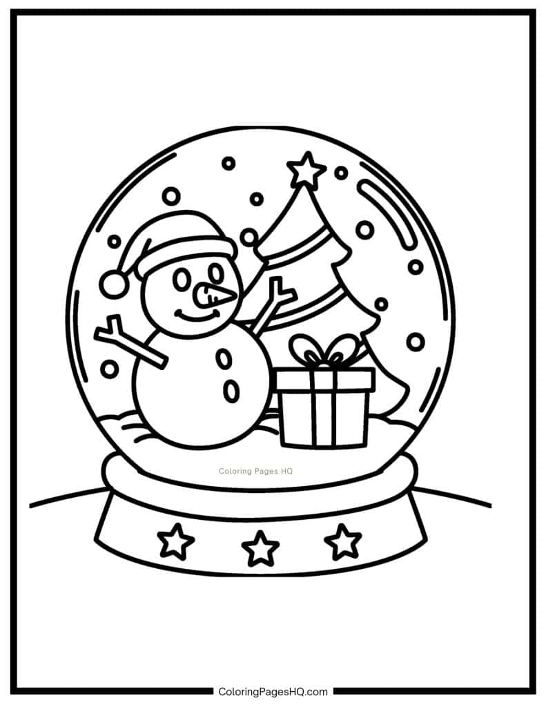 Snowman and Christmas tree snow globe coloring sheet