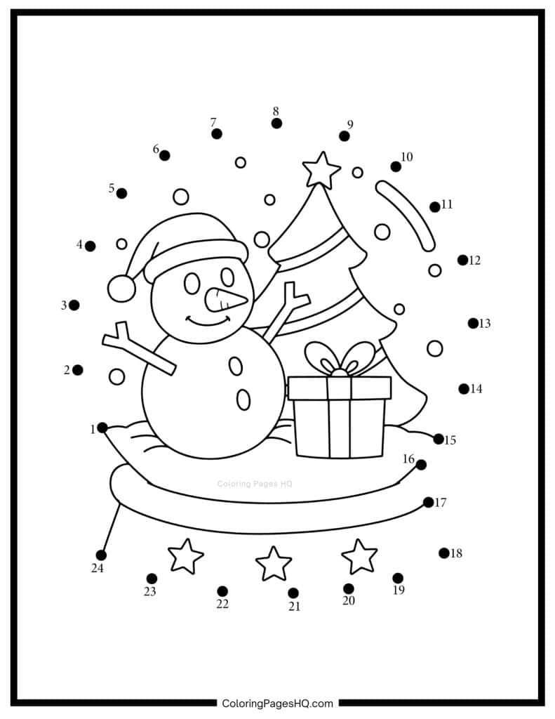 Snowman in a snowglobe dot to dot sheet to color