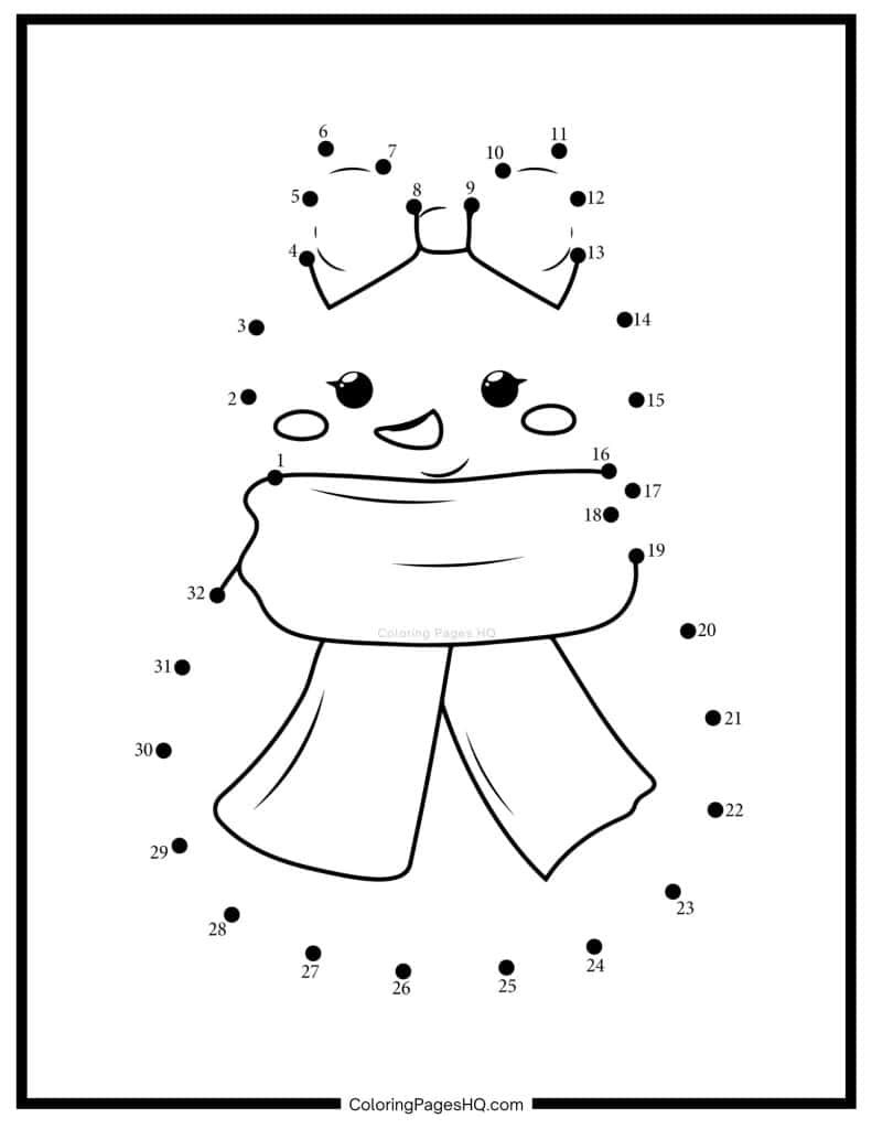 Snowman wearing a scarf dot to dot sheet to color