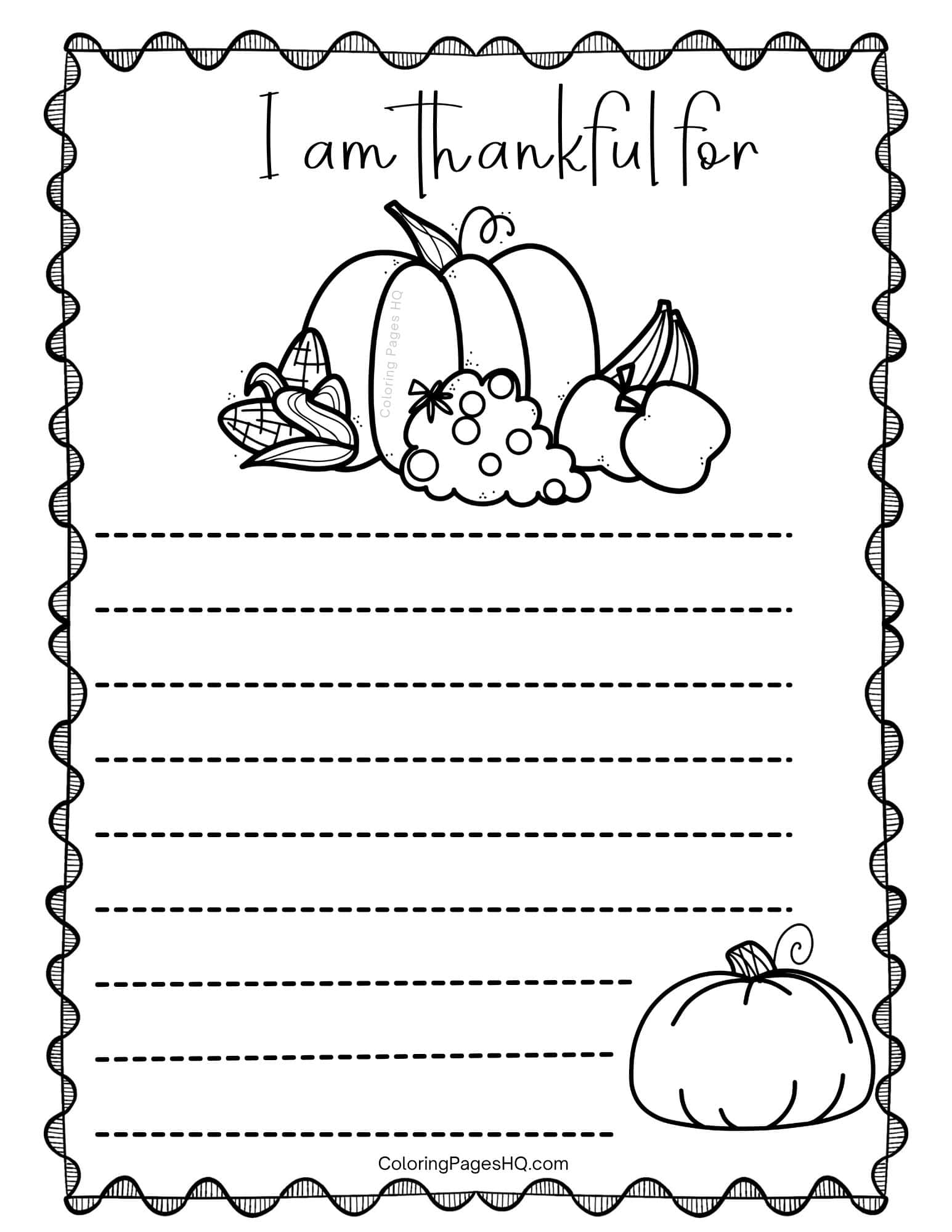 Thanksgiving I am Thankful For Coloring Pages (Free PDF Printables