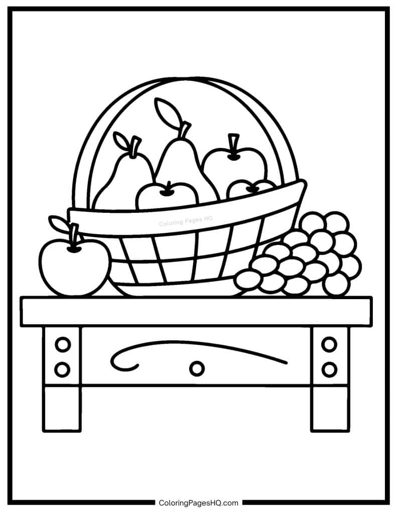 Thanksgiving harvest apples on a table coloring page