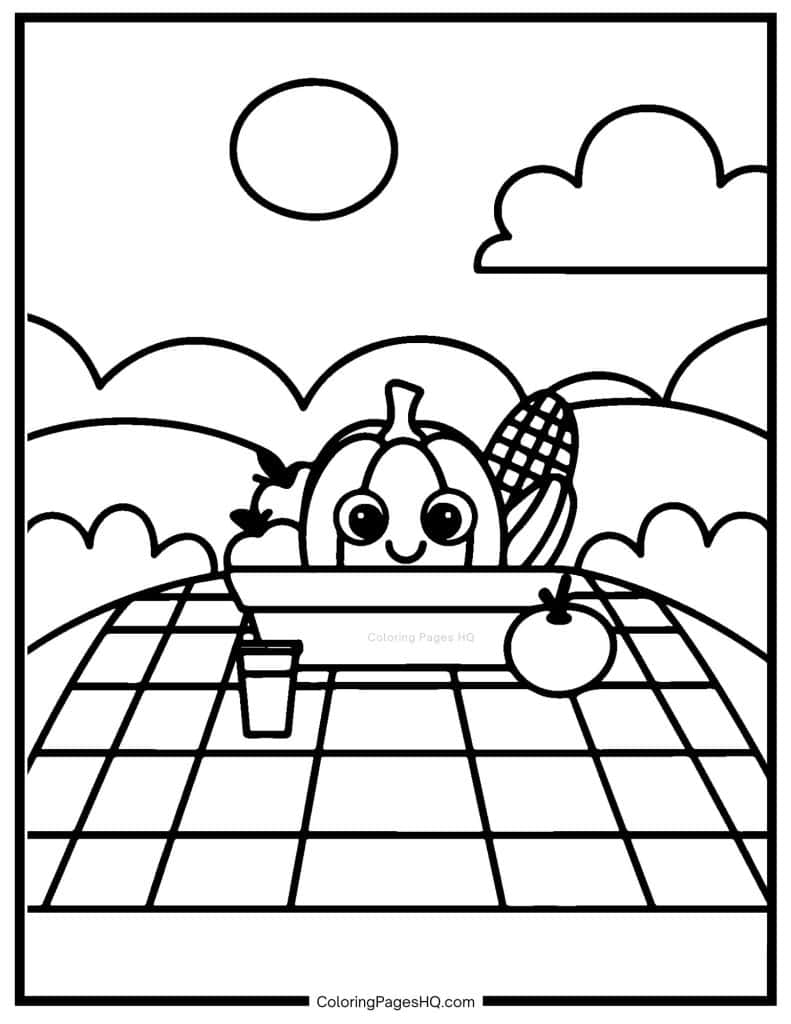 Thanksgiving harvest picnic coloring page
