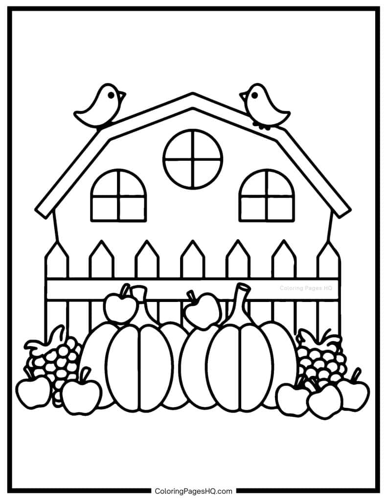 Thanksgiving harvest pumpkins and grapes coloring page