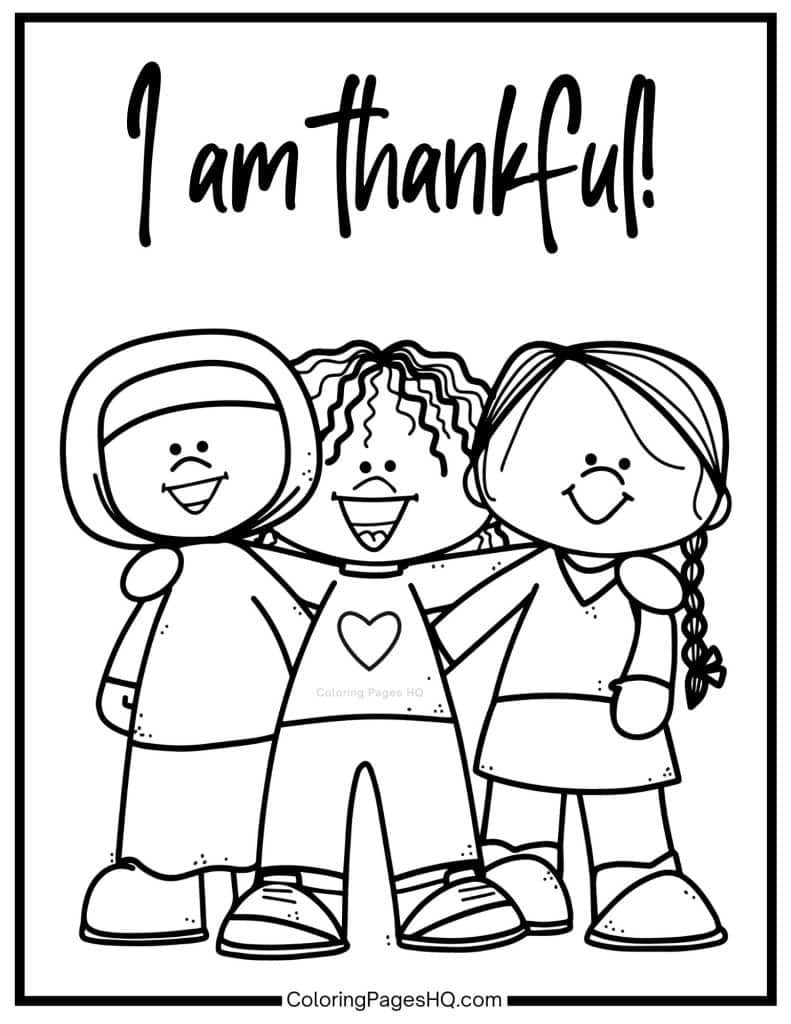 Three friends I am thankful coloring page