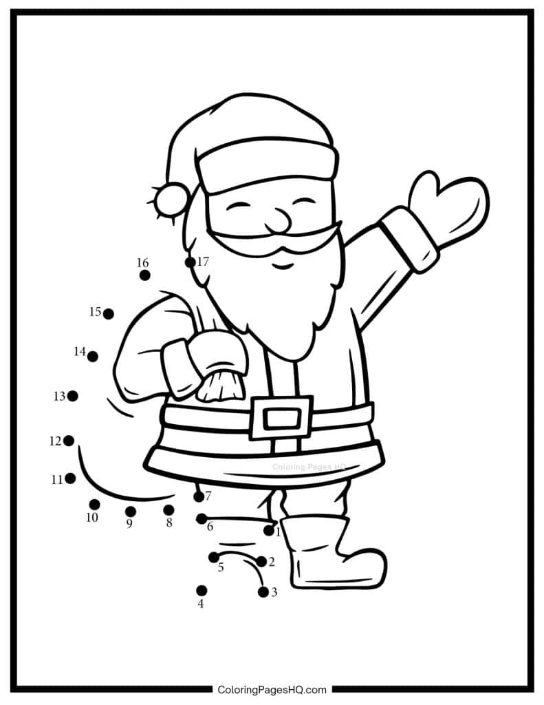 Waving Santa Claus dot to dot coloring sheet