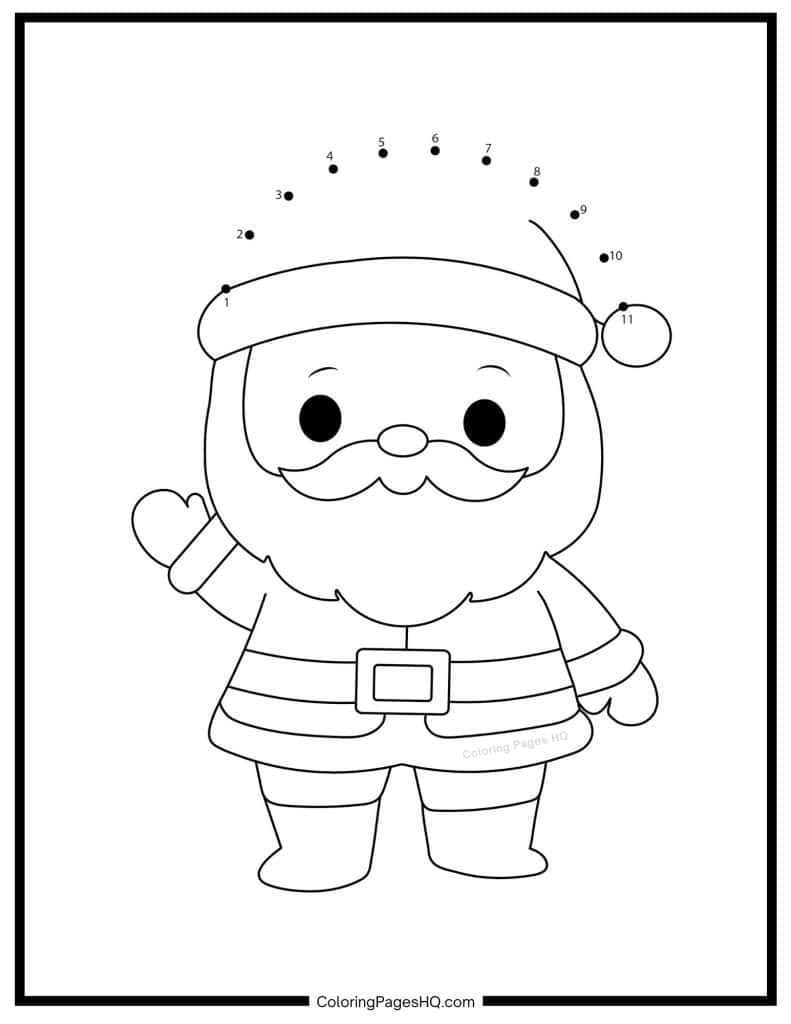 Waving Santa connect the dots coloring page