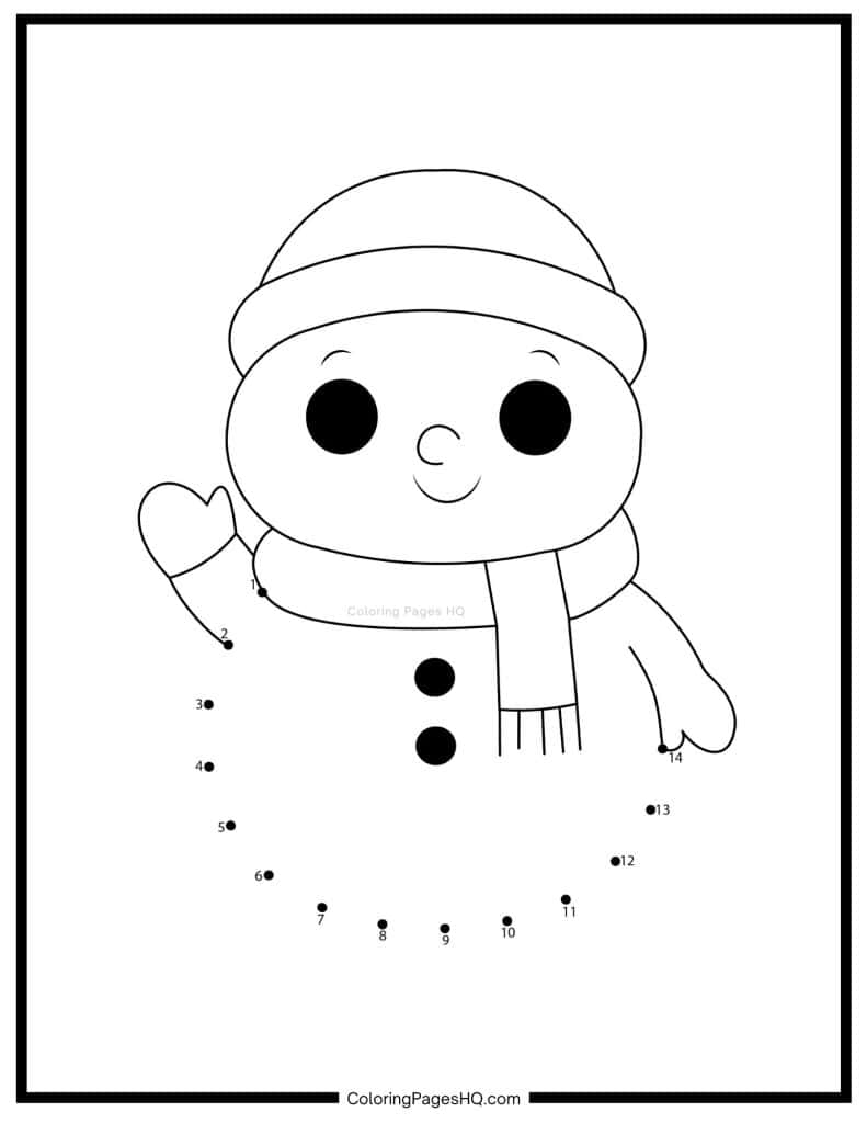 Waving snowman connect the dots sheet to color