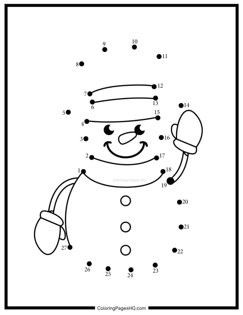Waving snowman dot to dot coloring page