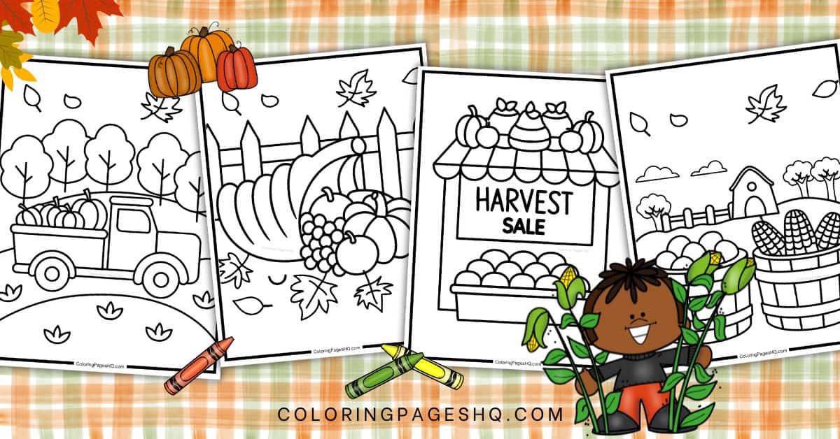 easy to color Thanksgiving harvest coloring pages featured image