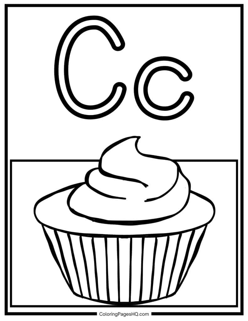C for cupcake coloring page