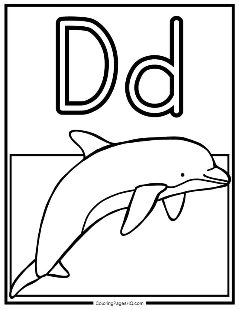 D for dolphin coloring page